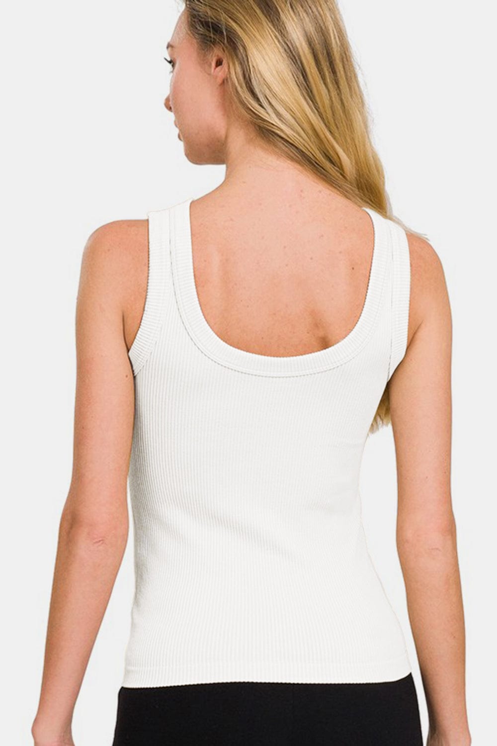 Antique White Zenana 2 Way Neckline Washed Ribbed Tank