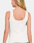 Antique White Zenana 2 Way Neckline Washed Ribbed Tank