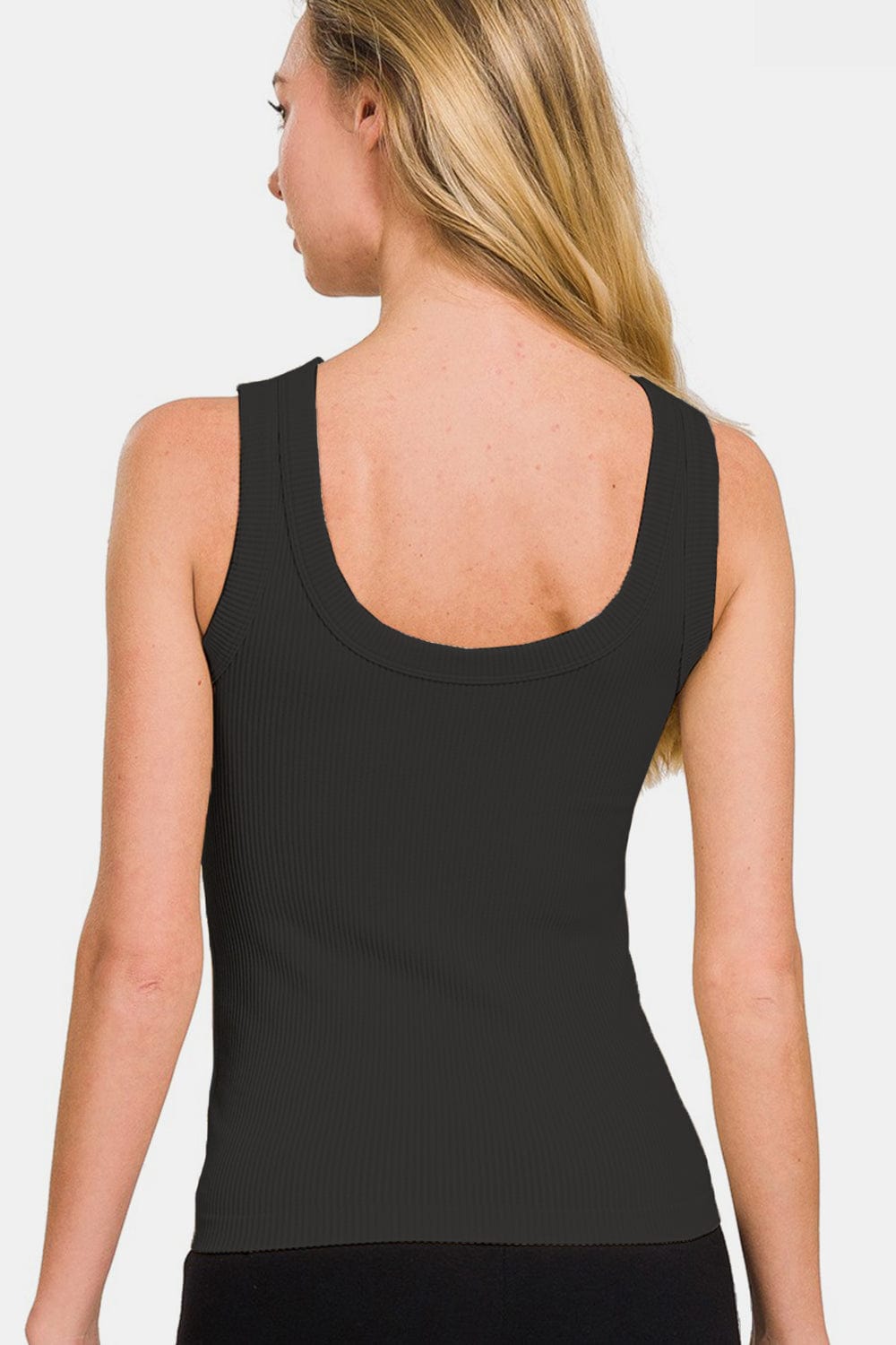 Bisque Zenana 2 Way Neckline Washed Ribbed Tank