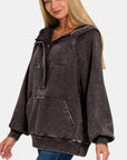 Zenana Acid Wash Fleece Kangaroo Hoodie