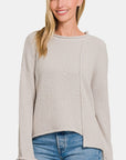 Zenana Asymmetric Hem Drop Shoulder Sweater