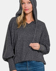 Zenana Brushed Hacci Drop Shoulder Cropped Hoodie