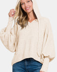 Zenana Brushed Hacci Drop Shoulder Cropped Hoodie