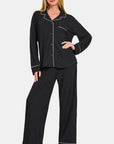 Zenana Button Down Long Sleeve Top and Pants Lounge Set