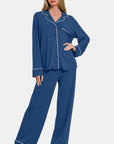 Zenana Button Down Long Sleeve Top and Pants Lounge Set