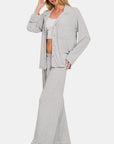 Zenana Button Down Long Sleeve Top and Pants Lounge Set