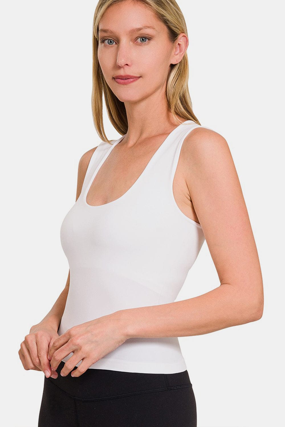 Antique White Zenana Cropped Padded Seamless Tank