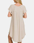 Beige Zenana Fringe Edge High Low Flowy Dress with Pockets