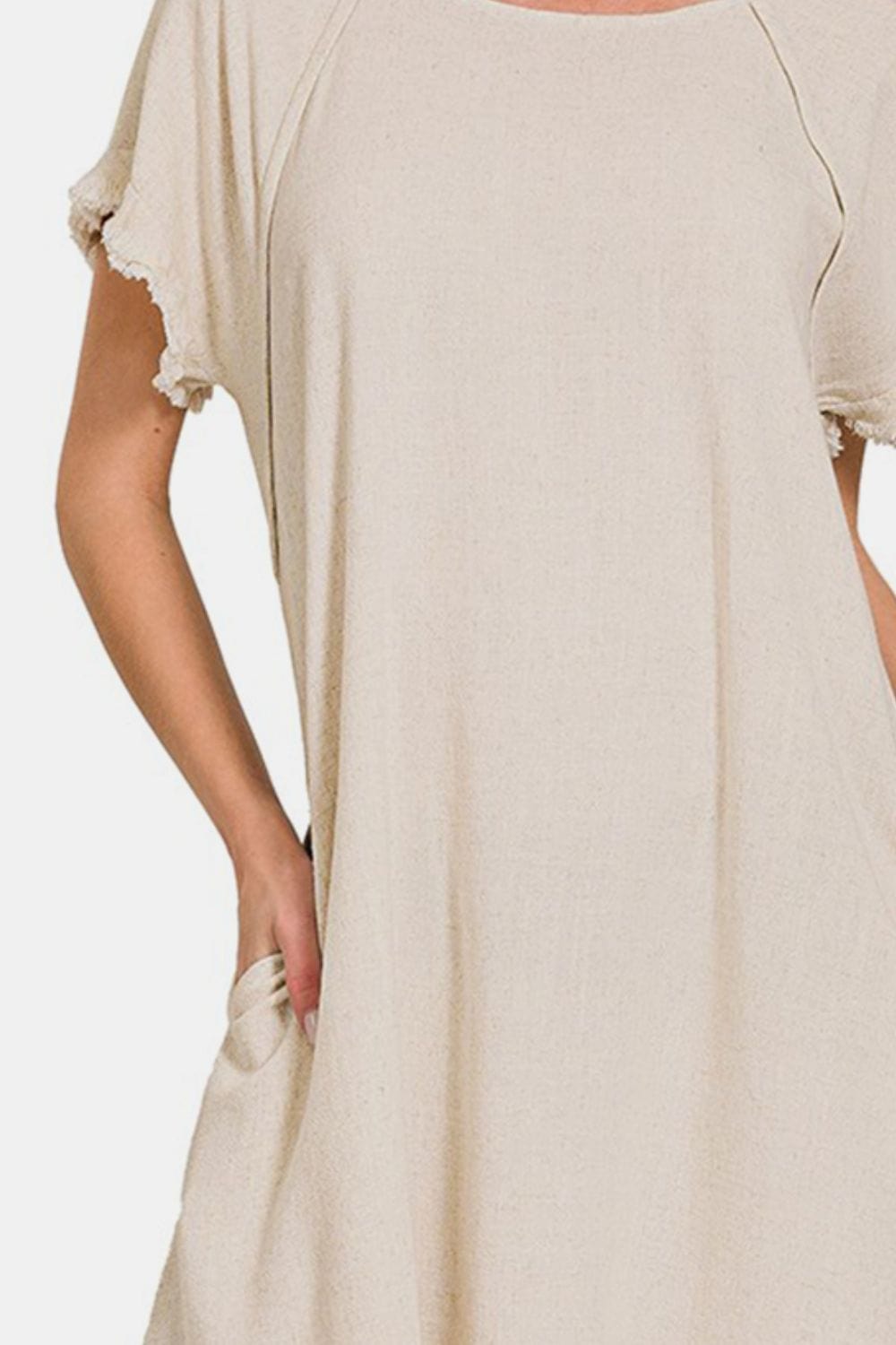 Light Gray Zenana Fringe Edge High Low Flowy Dress with Pockets