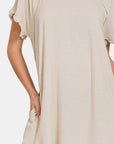 Light Gray Zenana Fringe Edge High Low Flowy Dress with Pockets