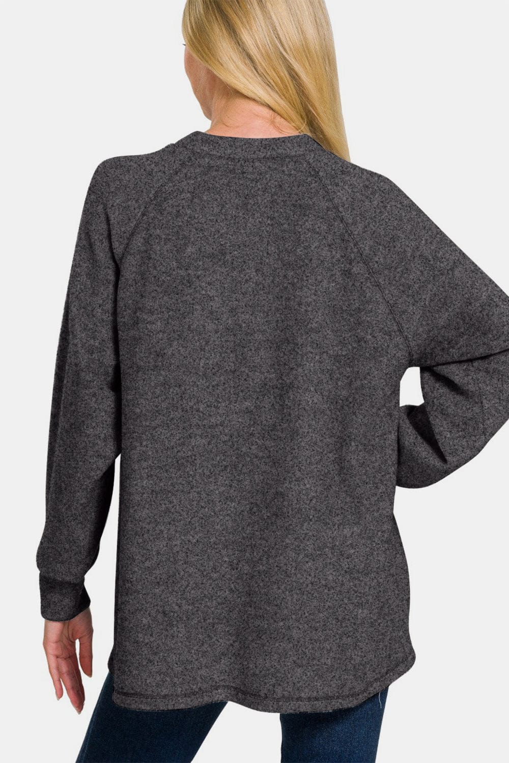 Zenana Full Size Brushed Melange Hacci High-Low Sweater