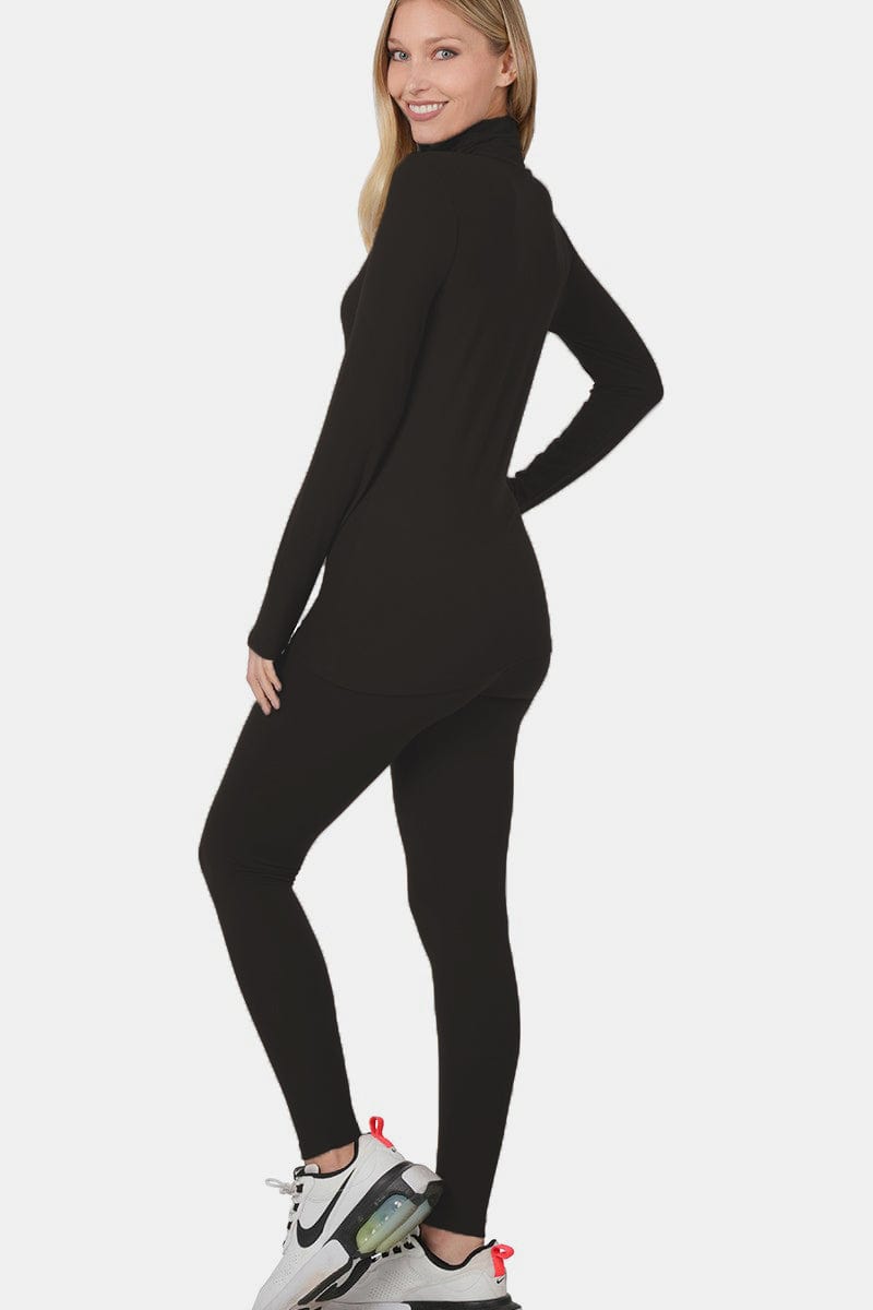 Dark Slate Gray Zenana Full Size Turtleneck Top and Leggings Lounge Set