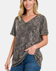 Zenana Full Size Washed Short Sleeve V-Neck T-Shirt