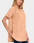 Wheat Zenana Heathered Round Neck Short Sleeve Top