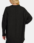 Black Zenana High-Low Hem Drop Shoulder Sweater