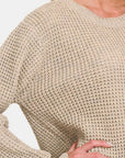 Gray Zenana High Low Long Sleeve Waffle Sweater