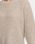 Gray Zenana High Low Long Sleeve Waffle Sweater