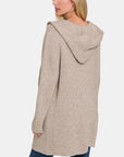 Light Gray Zenana Hooded Open Front Sweater Cardigan