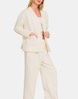 Zenana Quilted Button Up Long Sleeve Top and Pants Lounge Set