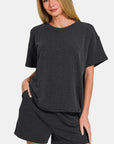 Zenana Rib Short Sleeve T-Shirt and Shorts Set