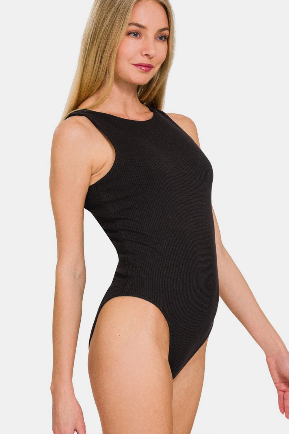 Black Zenana Ribbed Double Layered Bodysuit