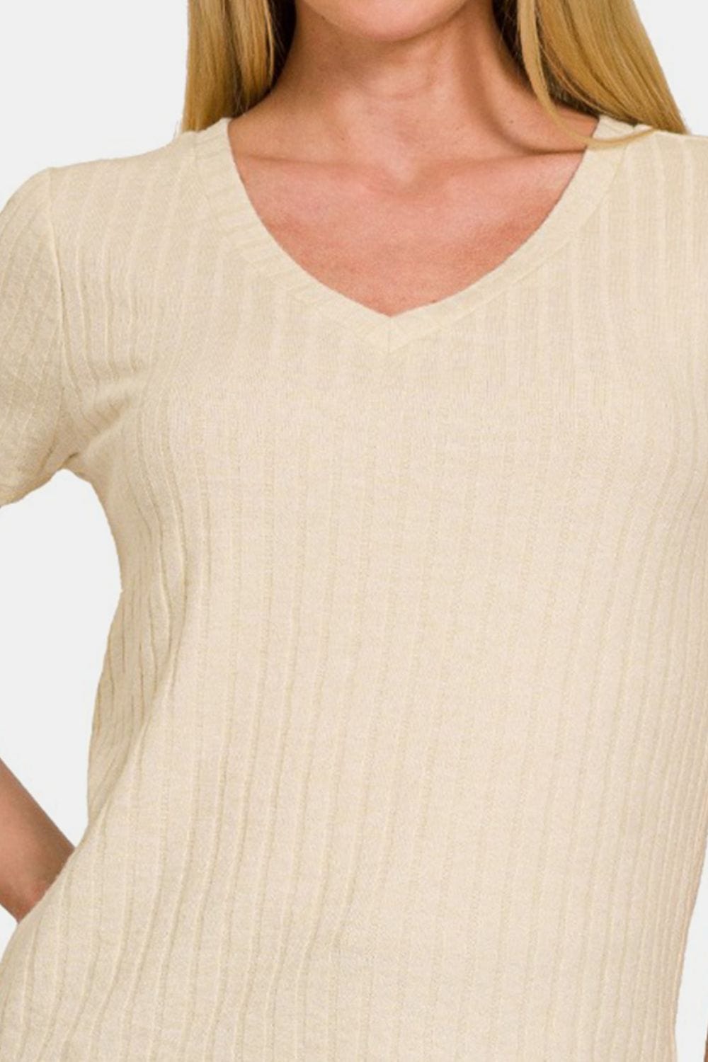 Wheat Zenana Ribbed Short Sleeve T-Shirt