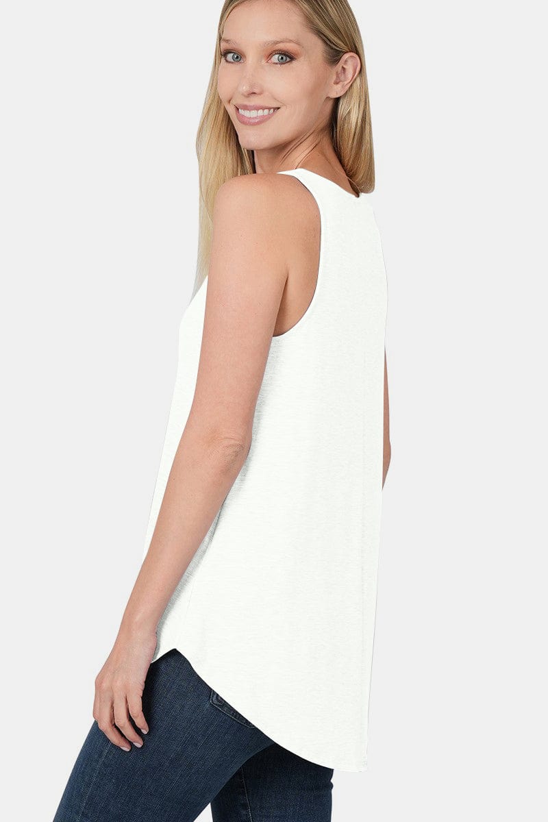 Beige Zenana Round Neck Curved Hem Tank