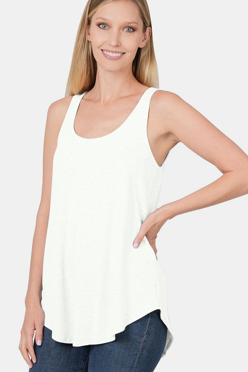 Antique White Zenana Round Neck Curved Hem Tank