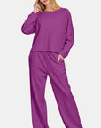 Zenana Round Neck Raglan Sleeve Top and Elastic Waist Pants Set