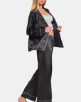 Dark Slate Gray Zenana Satin Long Sleeve Shirt and Pants Pajama Set