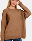 Zenana Side Slit Raglan Sleeve Sweater