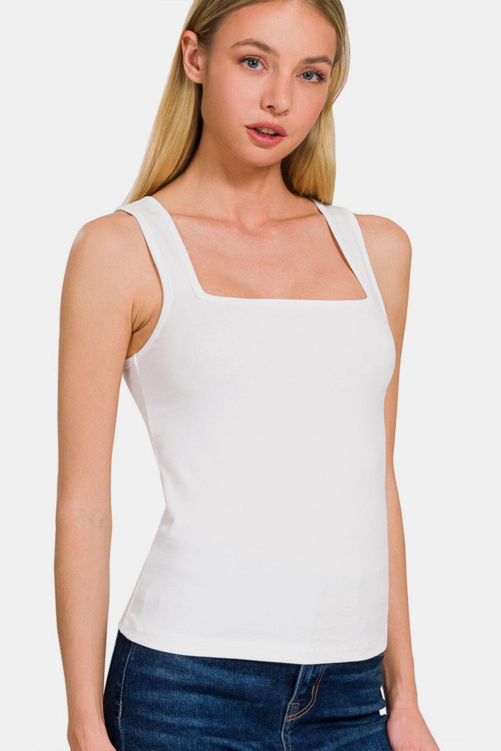 Antique White Zenana Square Neck Cropped Tank