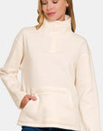 Zenana Turtleneck Half Snap Fleece Sweatshirt