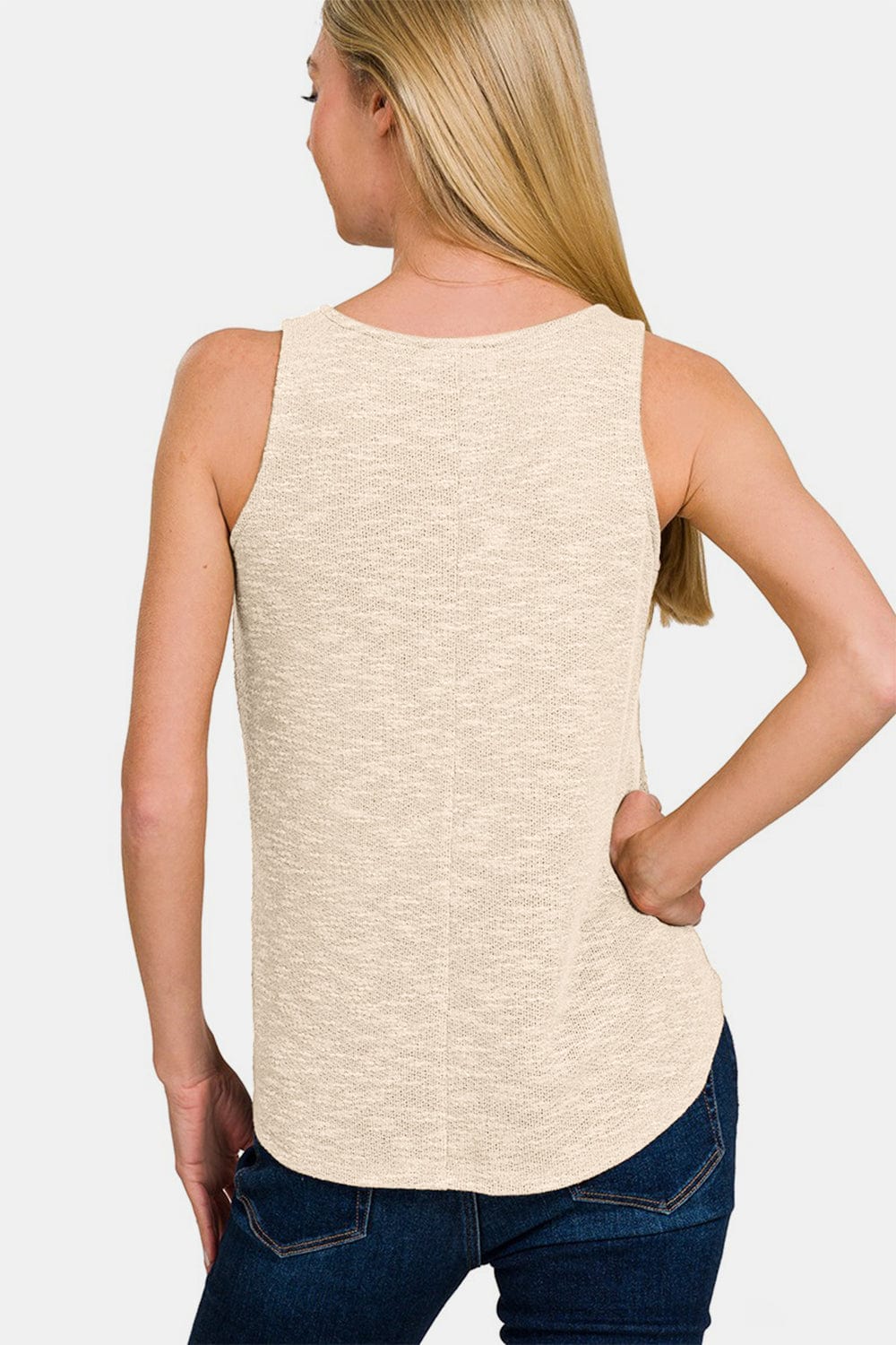 Beige Zenana V-Neck Curved Hem Tank