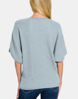 Zenana V-Neck Short Sleeve Dolman Sweater