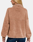 Rosy Brown Zenana Wash Fleece Front Pocket Button Up Shacket