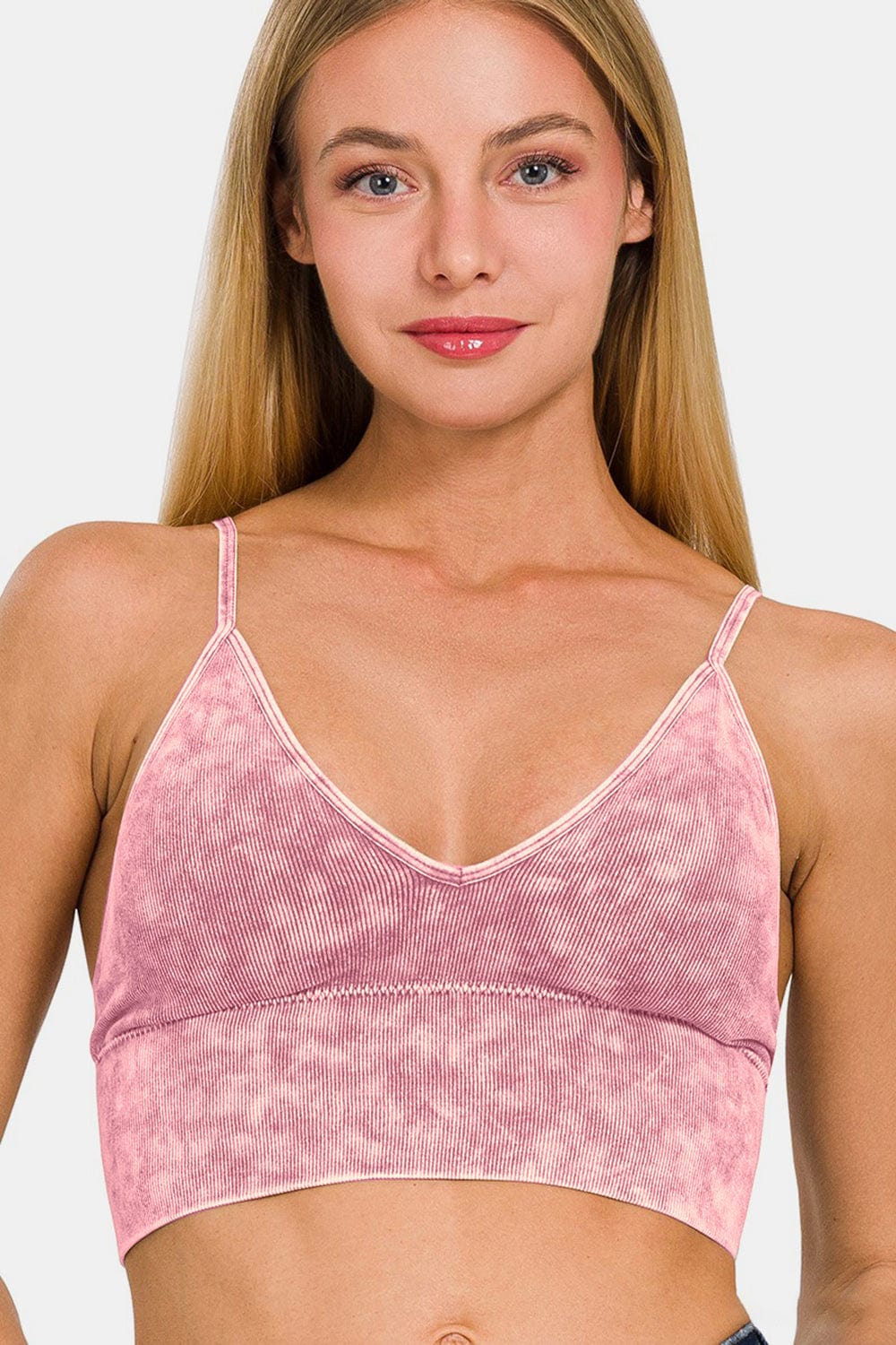 Dark Salmon Zenana Washed Ribbed Bra Padded Cami