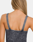 Rosy Brown Zenana Washed Ribbed Cropped V-Neck Tank