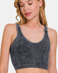 Rosy Brown Zenana Washed Ribbed Cropped V-Neck Tank