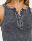 Dark Slate Gray Zenana Washed Ribbed Half Snap Seamless Tank