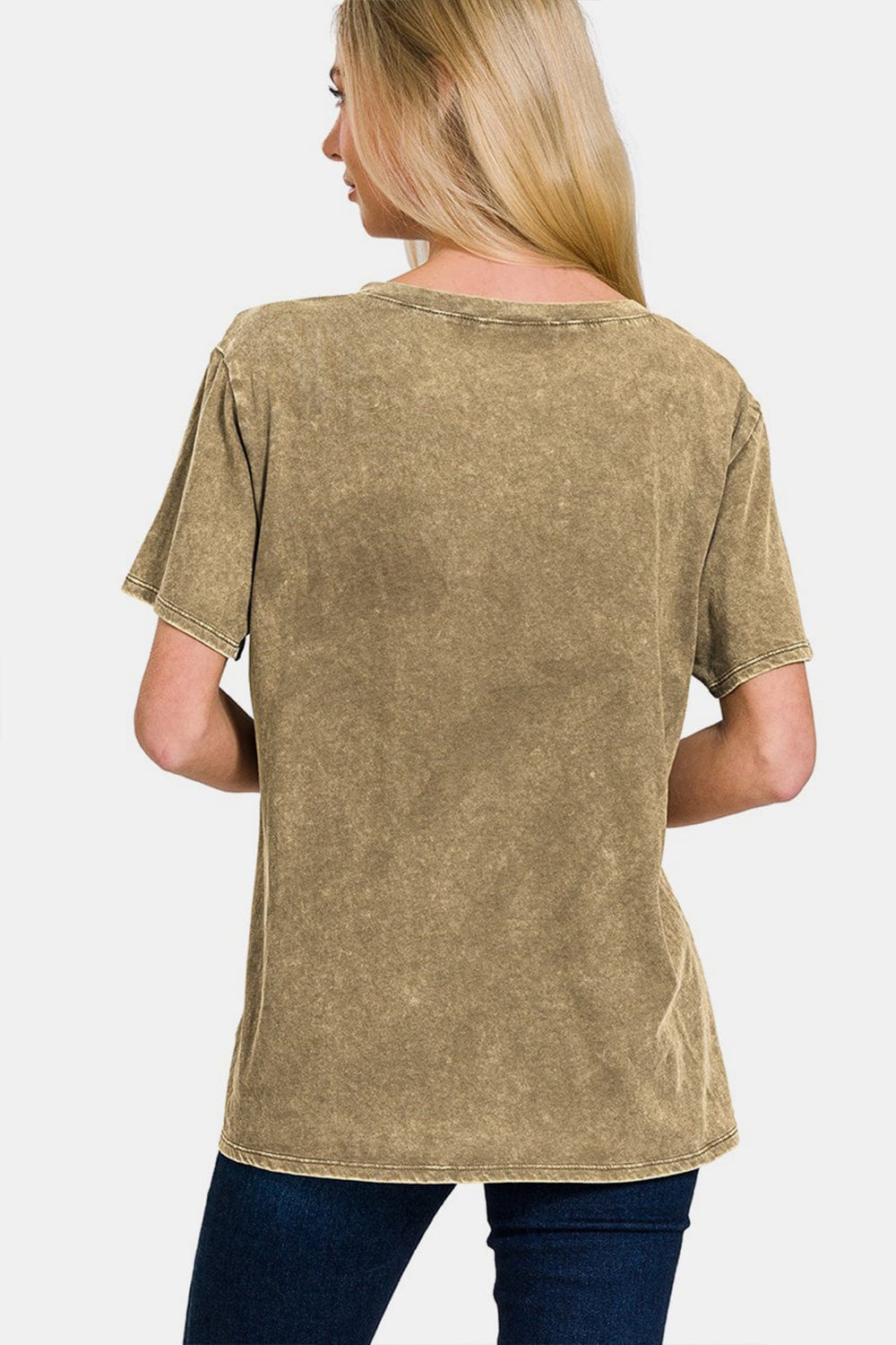 Beige Zenana Washed Short Sleeve V-Neck T-Shirt