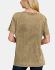 Beige Zenana Washed Short Sleeve V-Neck T-Shirt