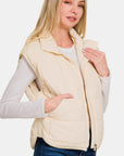 Zenana Zip Up Cropped Puffer Vest with Pockets