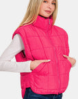 Zenana Zip Up Cropped Puffer Vest with Pockets