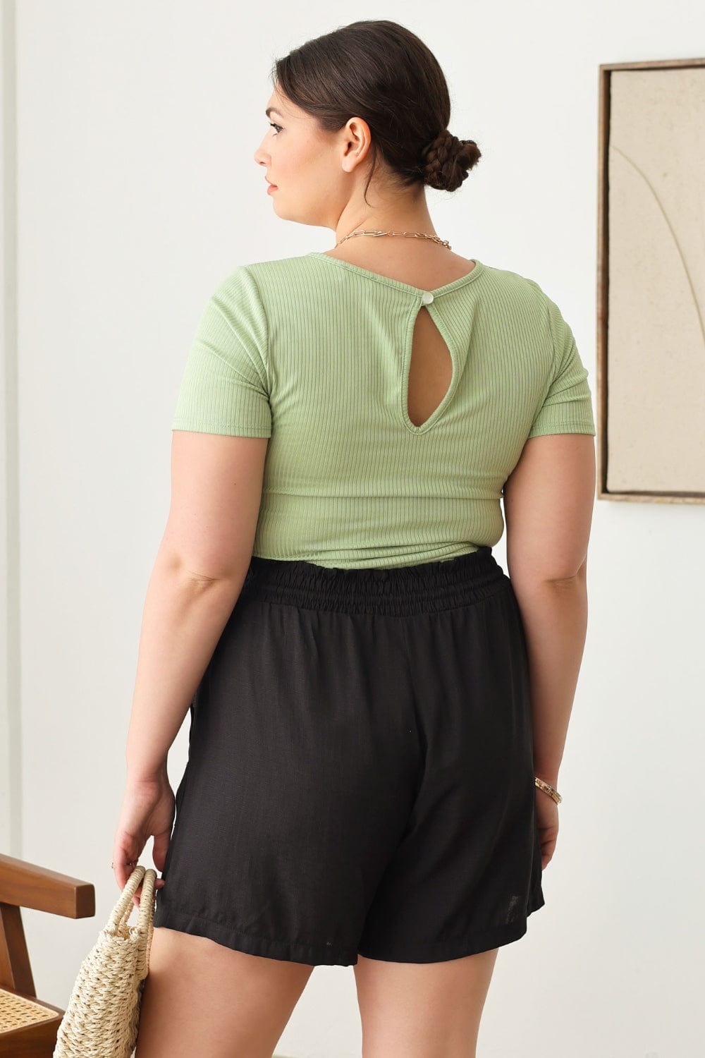 Black Zenobia Plus Size Drawstring Elastic Waist Shorts with Pockets