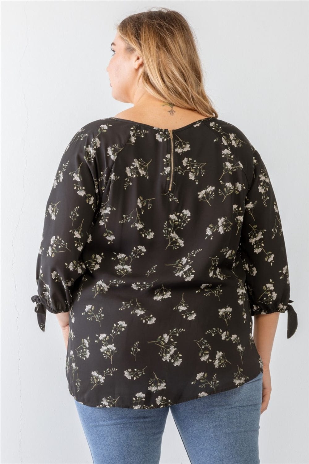 Dark Slate Gray Zenobia Plus Size Floral Round Neck Blouse