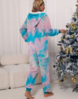 Zip Front Long Sleeve Hooded Teddy Lounge Jumpsuit