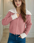 Zip Up Collared Neck Long Sleeve Cardigan