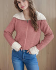 Zip Up Collared Neck Long Sleeve Cardigan