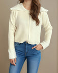 Zip Up Collared Neck Long Sleeve Cardigan